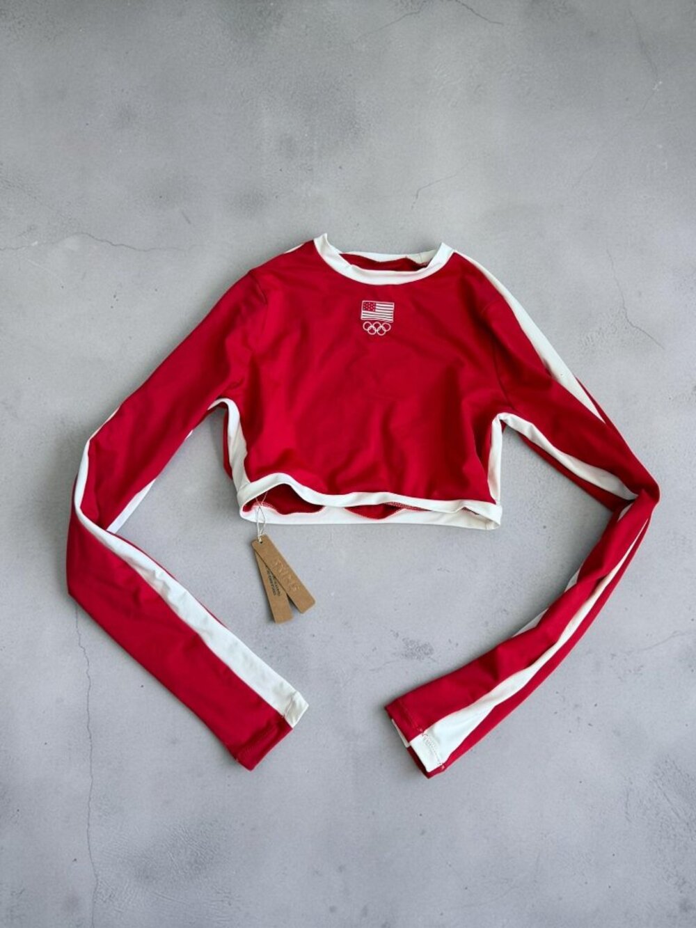 SKIMS Olympic Capsule Red Long Sleeve Crop Shirt Size Medium NEW NWT